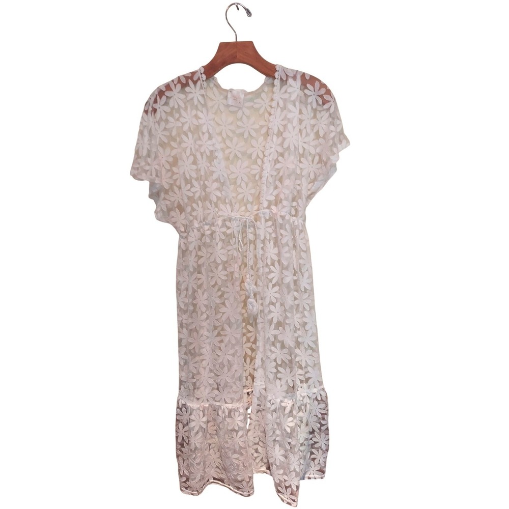 Siren Lily Maternity White Floral Lace‎ Cover Up Dress Sheer Daisy Mesh Small